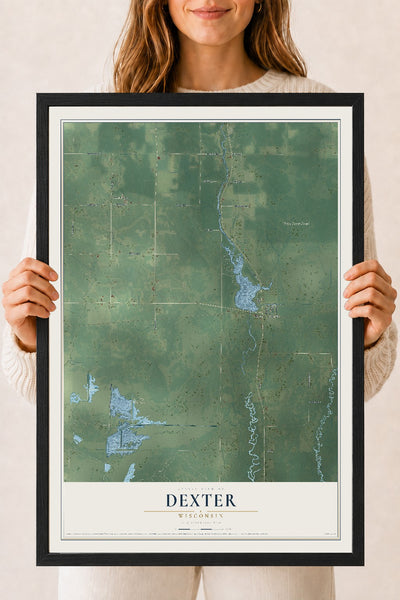 Map of Dexter, Wisconsin, 18 x 24 inch print in a black wood frame
