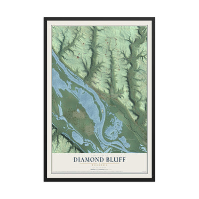 Map of Diamond Bluff, Wisconsin, 12 x 18 inch print in a black wood frame