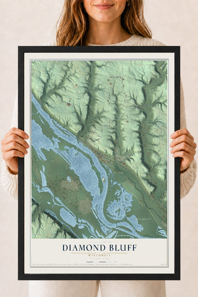 Map of Diamond Bluff, Wisconsin, 18 x 24 inch print in a black wood frame