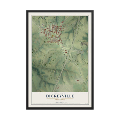 Map of Dickeyville, Wisconsin, 12 x 18 inch print in a black wood frame