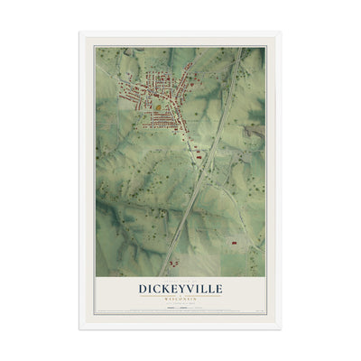 Map of Dickeyville, Wisconsin, 12 x 18 inch print in a white wood frame