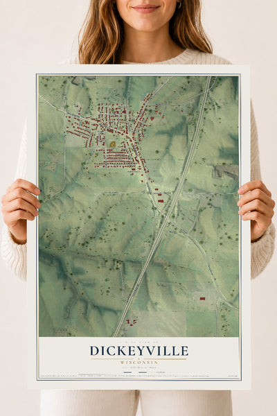 Map of Dickeyville, Wisconsin, 18 x 24 inch unframed archival matte print
