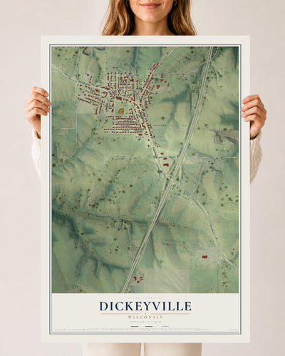 Map of Dickeyville, Wisconsin, 24 x 36 inch unframed archival matte print