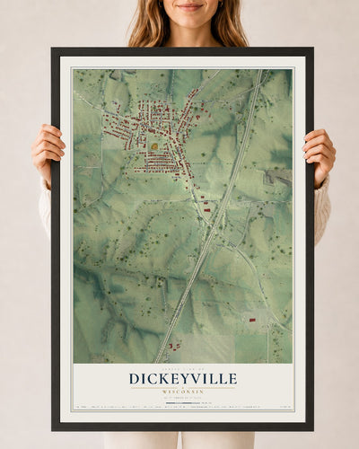 Map of Dickeyville, Wisconsin, 24 x 36 inch print in a black wood frame