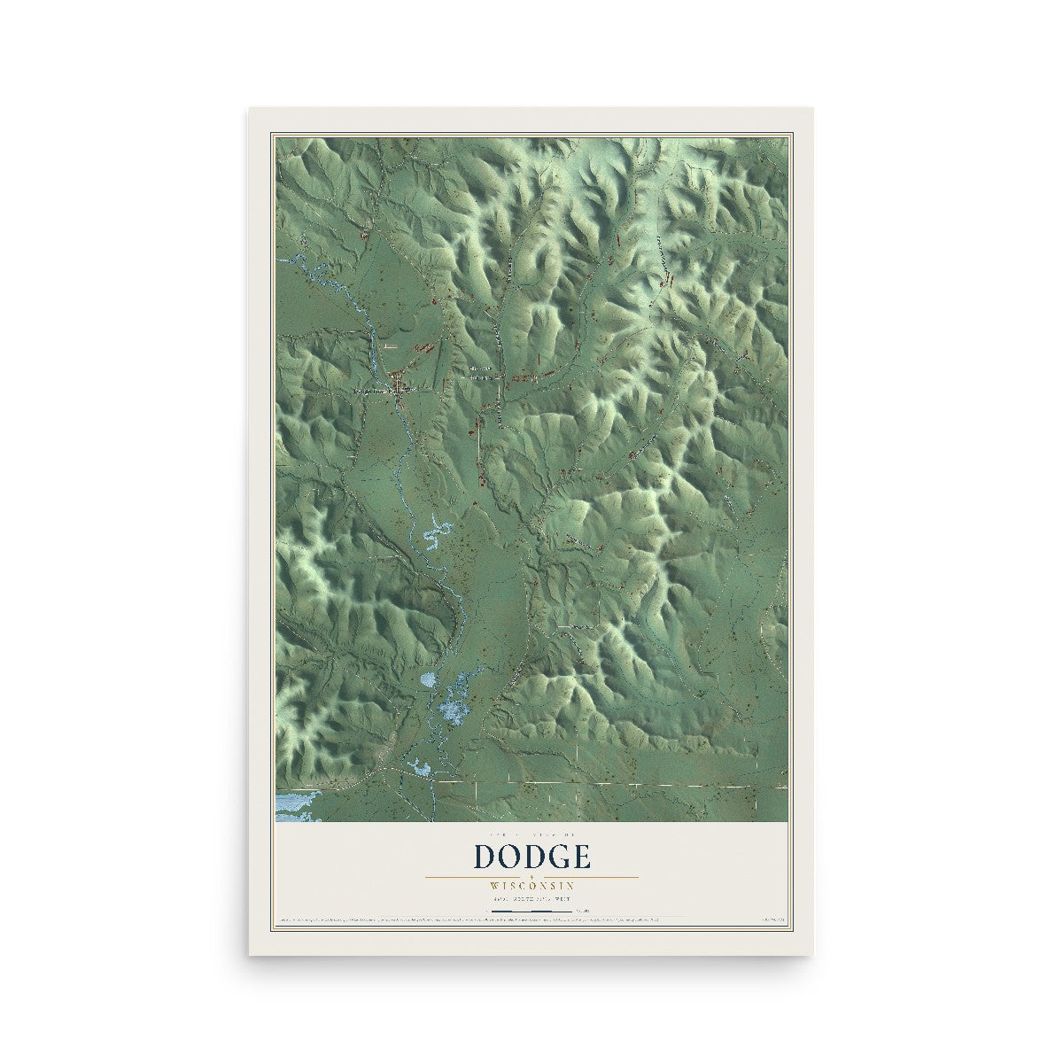 Map of Dodge, Wisconsin, 12 x 18 inch unframed archival matte print