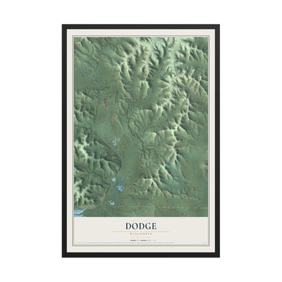 Map of Dodge, Wisconsin, 12 x 18 inch print in a black wood frame