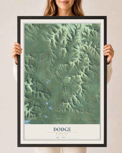 Map of Dodge, Wisconsin, 24 x 36 inch print in a black wood frame