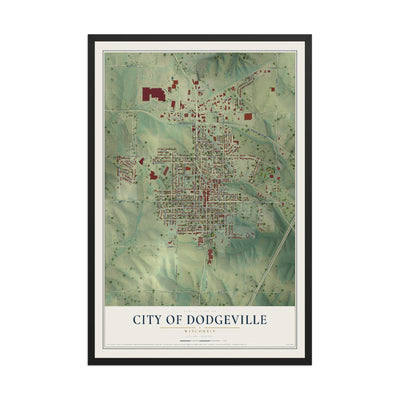 Map of Dodgeville, Wisconsin, 12 x 18 inch print in a black wood frame