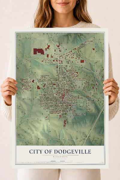 Map of Dodgeville, Wisconsin, 18 x 24 inch unframed archival matte print