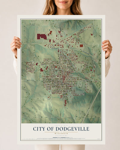 Map of Dodgeville, Wisconsin, 24 x 36 inch unframed archival matte print