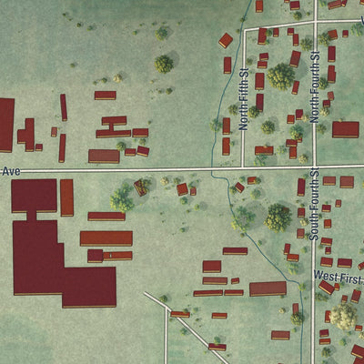 Second close-up of the map of Dorchester, Wisconsin print showing more streets and buildings