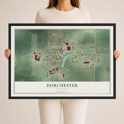 Map of Dorchester, Wisconsin, 24 x 36 inch print in a black wood frame