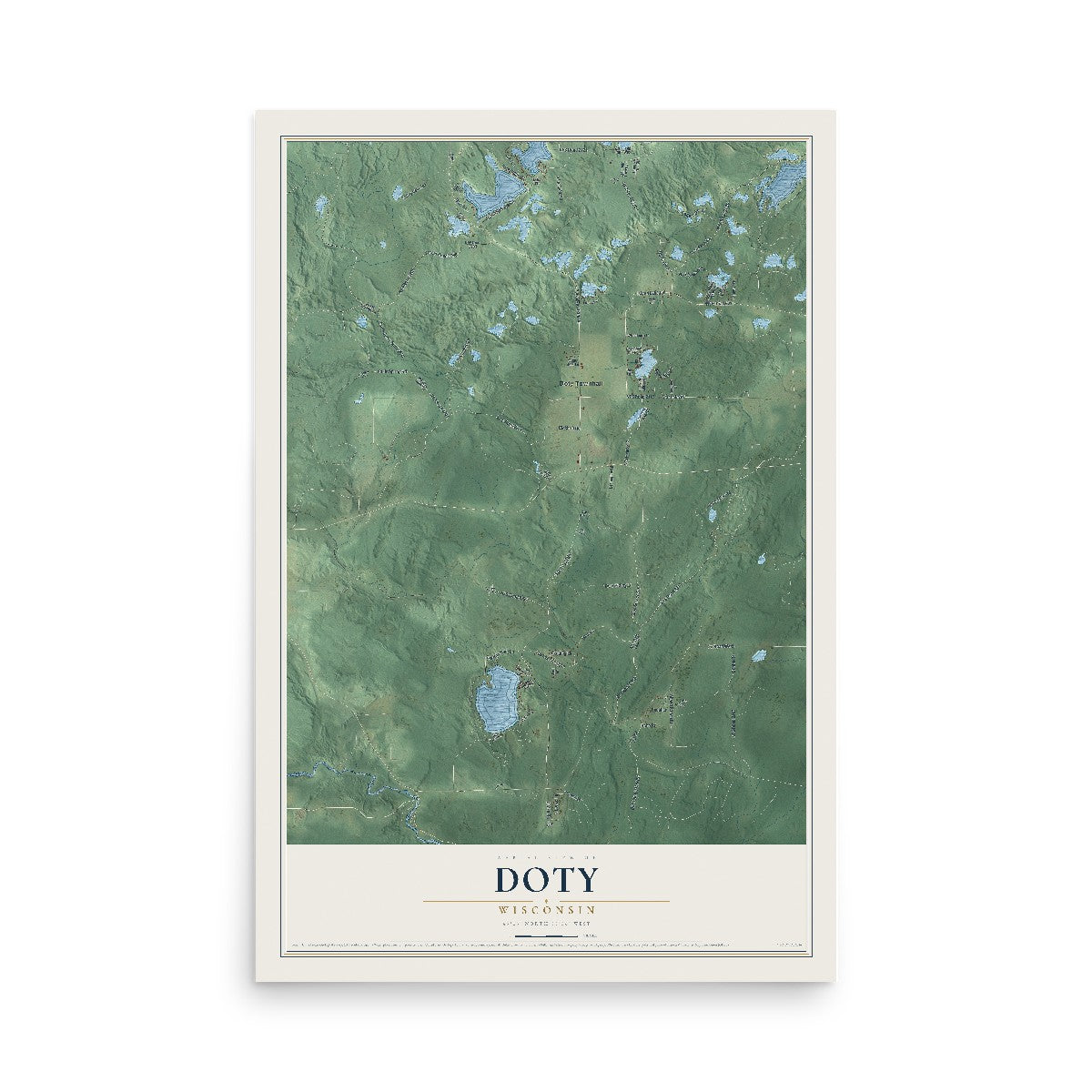 Map of Doty, Wisconsin, 12 x 18 inch unframed archival matte print