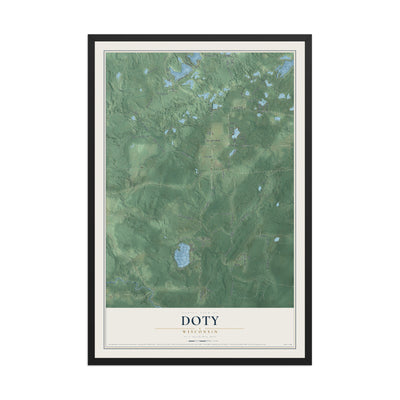 Map of Doty, Wisconsin, 12 x 18 inch print in a black wood frame