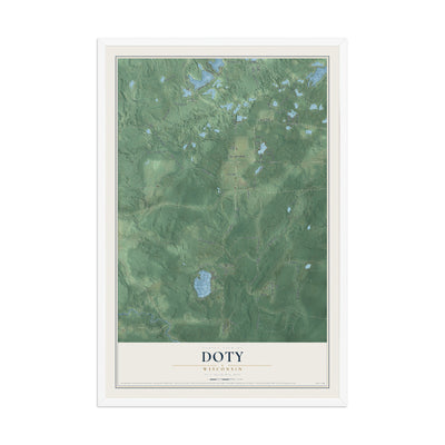 Map of Doty, Wisconsin, 12 x 18 inch print in a white wood frame