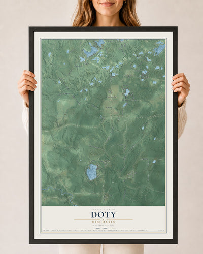 Map of Doty, Wisconsin, 24 x 36 inch print in a black wood frame