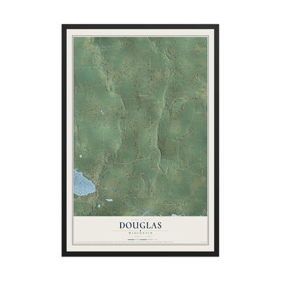 Map of Douglas, Wisconsin, 12 x 18 inch print in a black wood frame