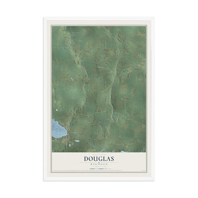 Map of Douglas, Wisconsin, 12 x 18 inch print in a white wood frame