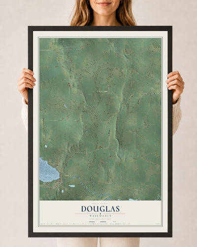 Map of Douglas, Wisconsin, 24 x 36 inch print in a black wood frame