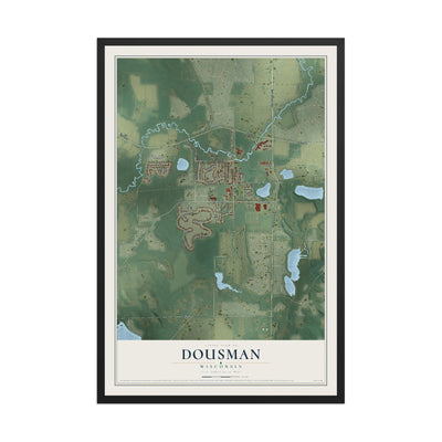 Map of Dousman, Wisconsin, 12 x 18 inch print in a black wood frame
