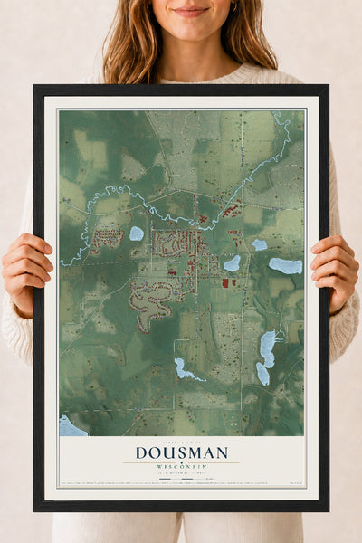 Map of Dousman, Wisconsin, 18 x 24 inch print in a black wood frame