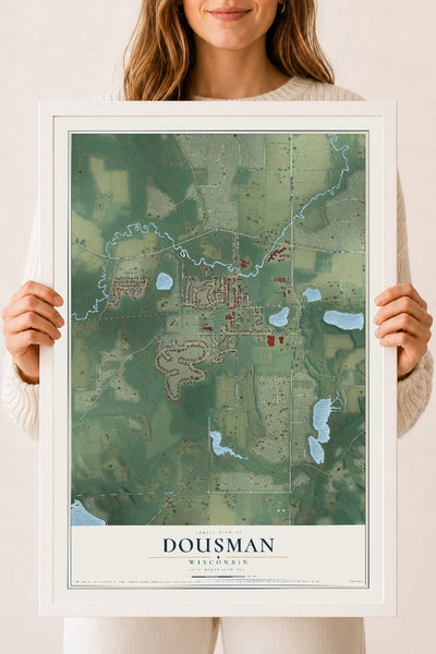 Map of Dousman, Wisconsin, 18 x 24 inch print in a white wood frame