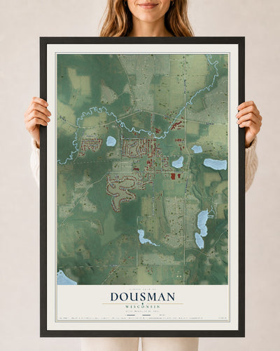 Map of Dousman, Wisconsin, 24 x 36 inch print in a black wood frame