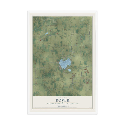 Map of Dover, Racine County, Wisconsin, 12 x 18 inch print in a white wood frame