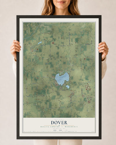 Map of Dover, Racine County, Wisconsin, 24 x 36 inch print in a black wood frame