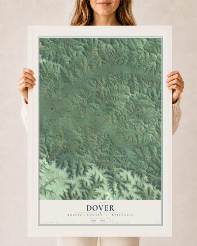 Map of Dover, Buffalo County, Wisconsin, 24 x 36 inch print in a white wood frame