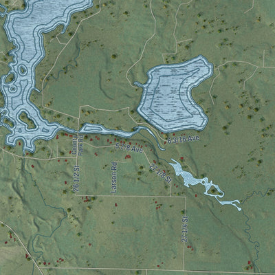 Close-up of the map of Dovre, Wisconsin print showing street and building detail