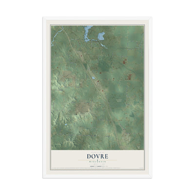 Map of Dovre, Wisconsin, 12 x 18 inch print in a white wood frame
