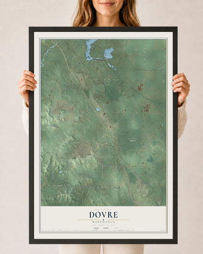 Map of Dovre, Wisconsin, 24 x 36 inch print in a black wood frame