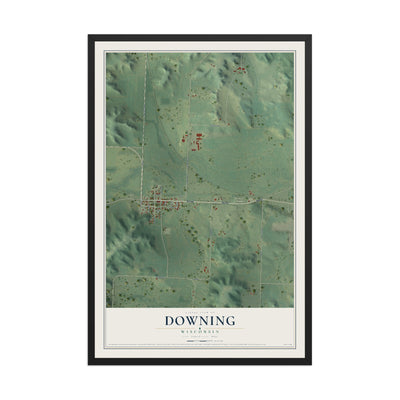 Map of Downing, Wisconsin, 12 x 18 inch print in a black wood frame