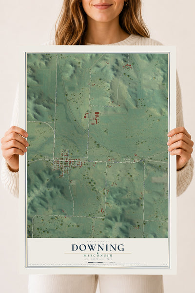 Map of Downing, Wisconsin, 18 x 24 inch unframed archival matte print