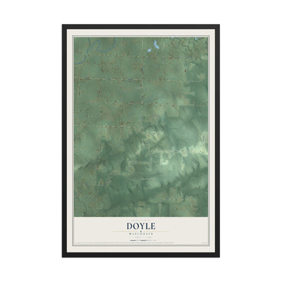 Map of Doyle, Wisconsin, 12 x 18 inch print in a black wood frame