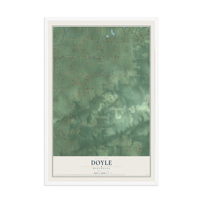 Map of Doyle, Wisconsin, 12 x 18 inch print in a white wood frame