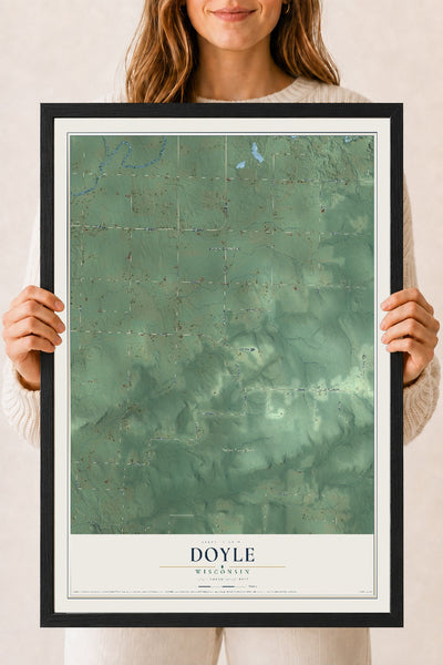 Map of Doyle, Wisconsin, 18 x 24 inch print in a black wood frame