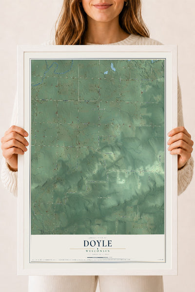 Map of Doyle, Wisconsin, 18 x 24 inch print in a white wood frame