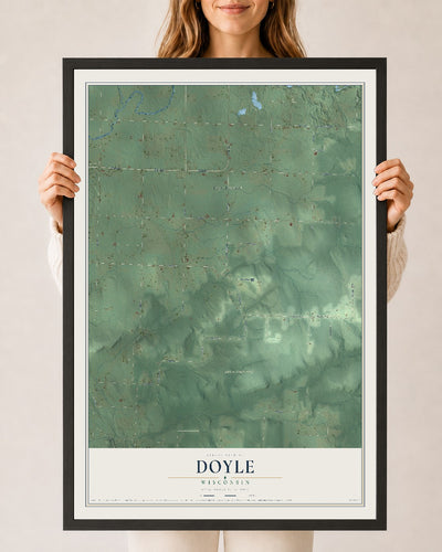Map of Doyle, Wisconsin, 24 x 36 inch print in a black wood frame