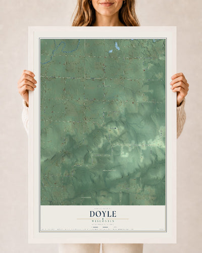 Map of Doyle, Wisconsin, 24 x 36 inch print in a white wood frame