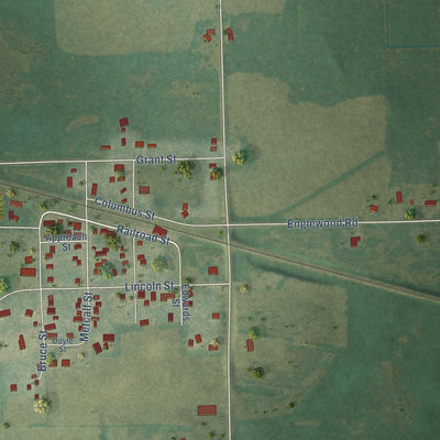 Second close-up of the map of Doylestown, Wisconsin print showing more streets and buildings