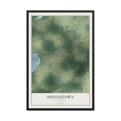 Map of Doylestown, Wisconsin, 12 x 18 inch print in a black wood frame