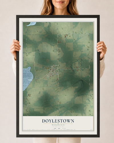Map of Doylestown, Wisconsin, 24 x 36 inch print in a black wood frame