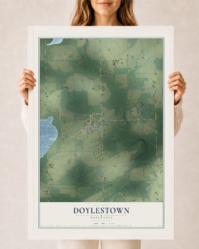 Map of Doylestown, Wisconsin, 24 x 36 inch print in a white wood frame