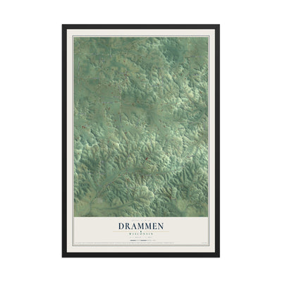 Map of Drammen, Wisconsin, 12 x 18 inch print in a black wood frame