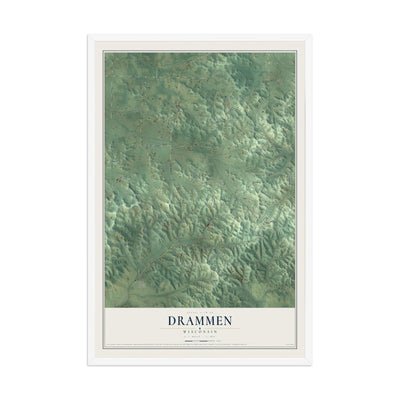 Map of Drammen, Wisconsin, 12 x 18 inch print in a white wood frame