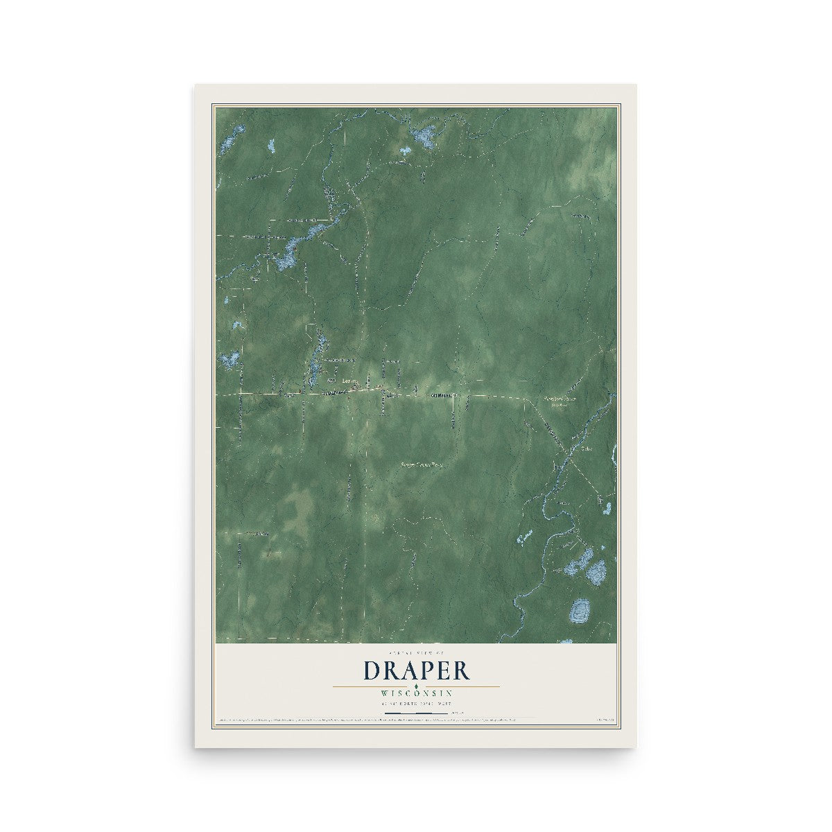 Map of Draper, Wisconsin, 12 x 18 inch unframed archival matte print