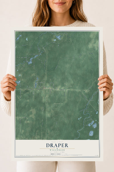 Map of Draper, Wisconsin, 18 x 24 inch unframed archival matte print