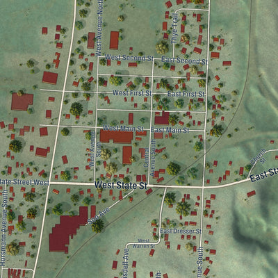Close-up of the map of Dresser, Wisconsin print showing street and building detail